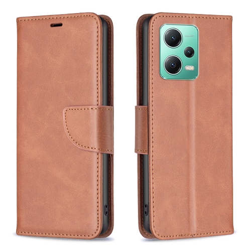 

For Xiaomi Redmi Note 12 Global Lambskin Texture Leather Phone Case(Brown)