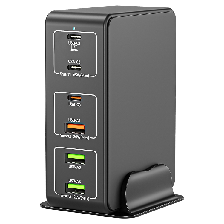 

818H 120W Type-C + USB 6-Ports Desktop Fast Charger, Plug Type:UK Plug(Black)