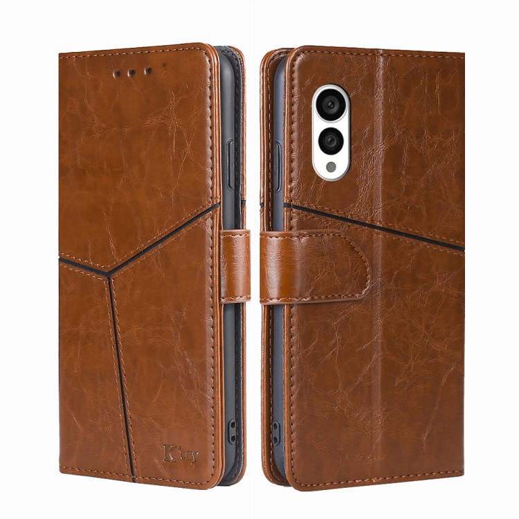 

For Fujitsu Arrows N F-51C Geometric Stitching Horizontal Flip Leather Phone Case(Light Brown)