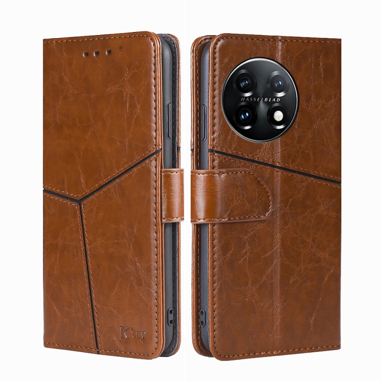 

For OnePlus 11 Geometric Stitching Horizontal Flip Leather Phone Case(Light Brown)