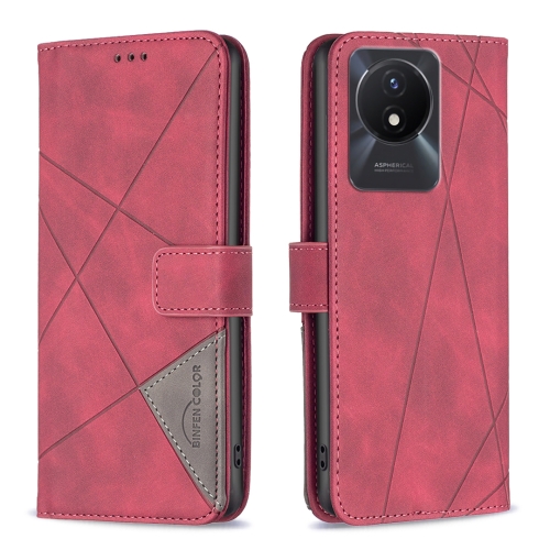 

For vivo Y02 4G Magnetic Buckle Rhombus Texture Leather Phone Case(Red)