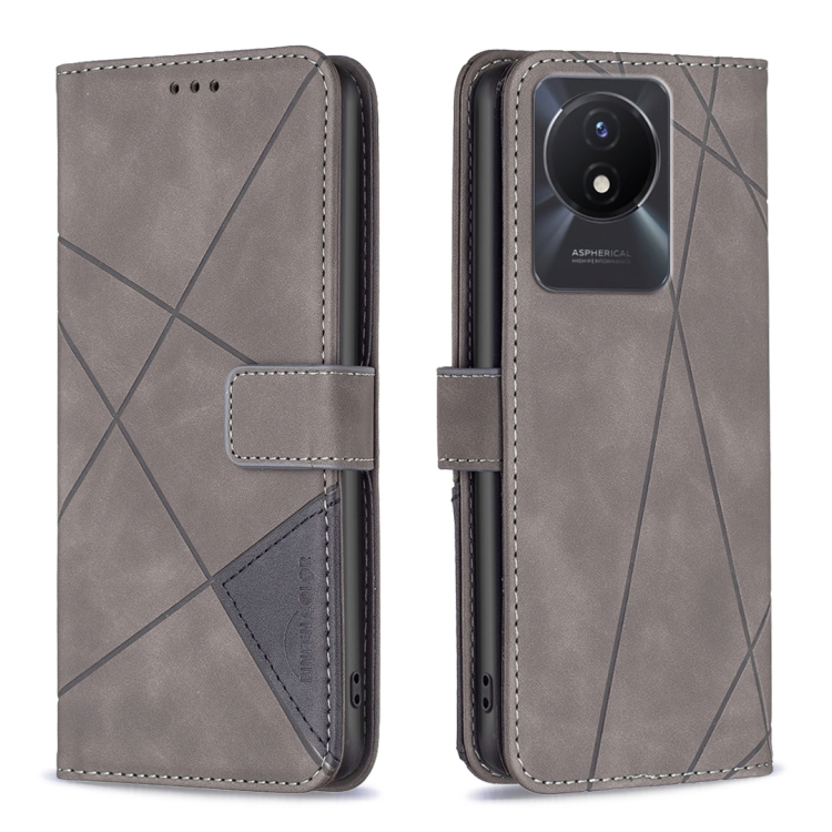 

For vivo Y02 4G Magnetic Buckle Rhombus Texture Leather Phone Case(Grey)