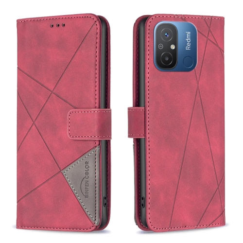 

For Xiaomi Redmi 12C Magnetic Buckle Rhombus Texture Leather Phone Case(Red)