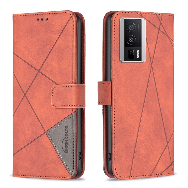 

For Xiaomi Redmi K60 / K60 Pro Magnetic Buckle Rhombus Texture Leather Phone Case(Brown)