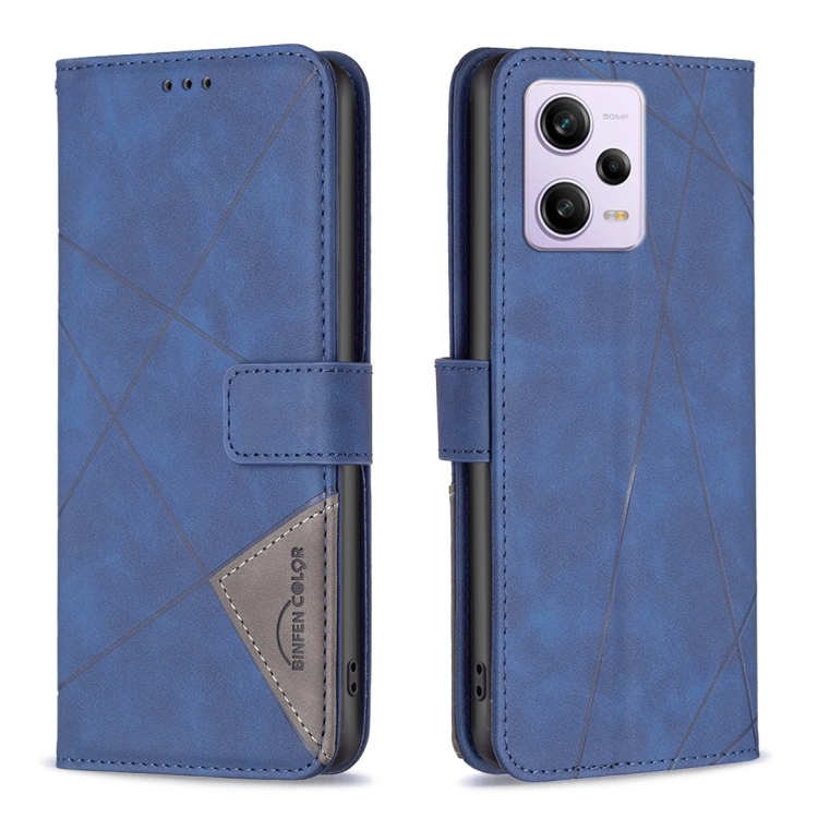 

For Xiaomi Redmi Note 12 Pro+ Global Magnetic Buckle Rhombus Texture Leather Phone Case(Blue)