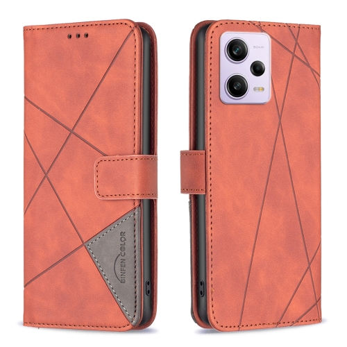 

For Xiaomi Redmi Note 12 Pro+ Global Magnetic Buckle Rhombus Texture Leather Phone Case(Brown)