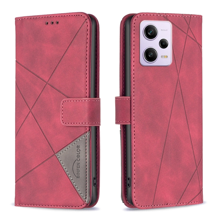 

For Xiaomi Redmi Note 12 Pro 5G Global Magnetic Buckle Rhombus Texture Leather Phone Case(Red)