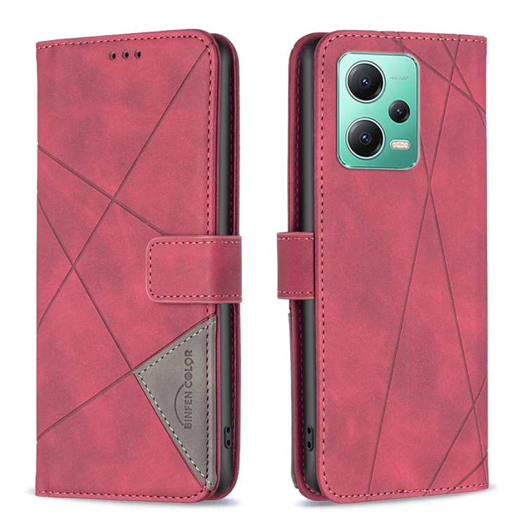 

For Xiaomi Redmi Note 12 Global Magnetic Buckle Rhombus Texture Leather Phone Case(Red)