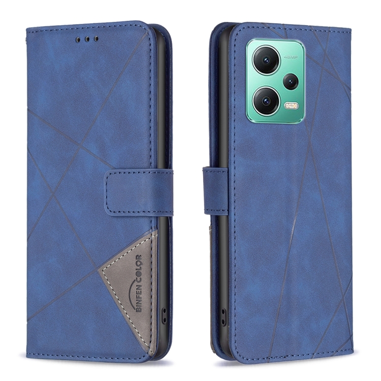 

For Xiaomi Redmi Note 12 Global Magnetic Buckle Rhombus Texture Leather Phone Case(Blue)