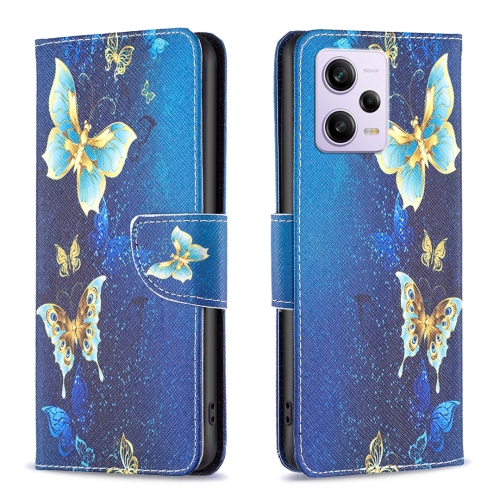 

For Xiaomi Redmi Note 12 Pro+ Global Colored Drawing Pattern Leather Phone Case(Gold Butterfly)