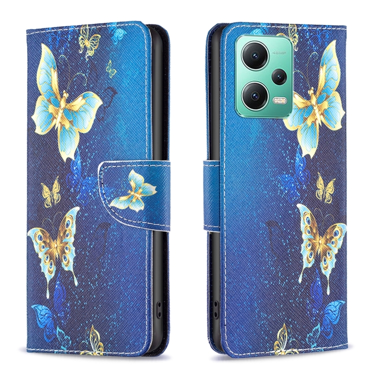 

For Xiaomi Redmi Note 12 Global Colored Drawing Pattern Leather Phone Case(Gold Butterfly)