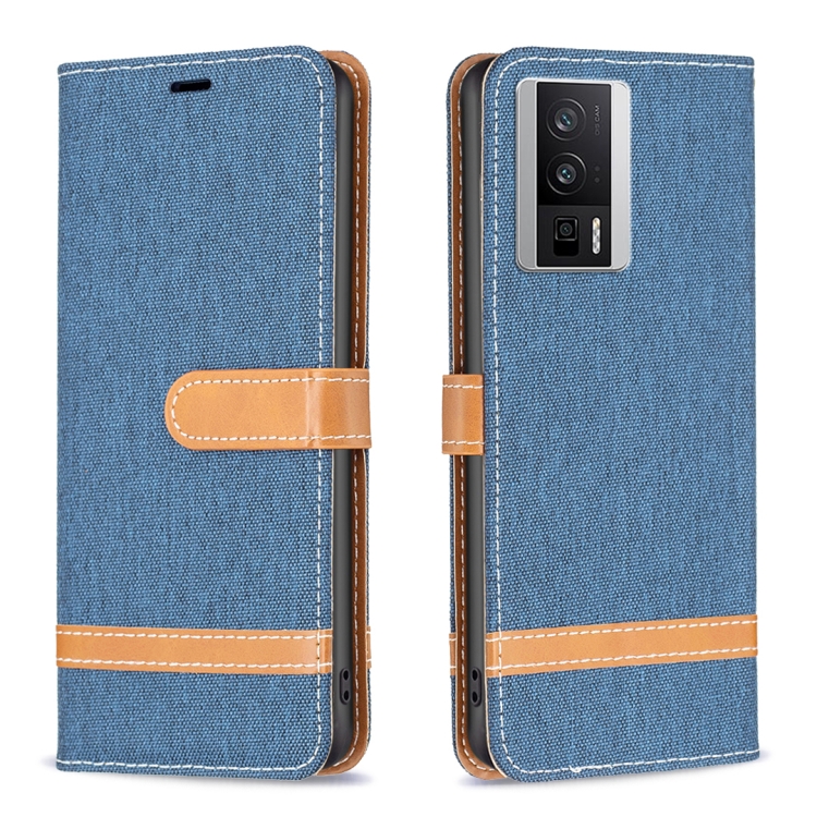 

For Xiaomi Redmi K60 / K60 Pro Color Block Denim Texture Leather Phone Case(Dark Blue)