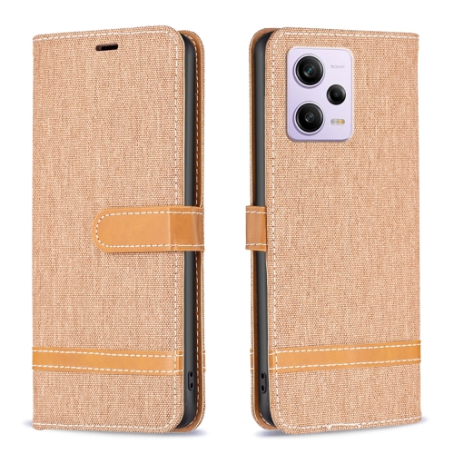 

For Xiaomi Redmi Note 12 Pro+ Global Color Block Denim Texture Leather Phone Case(Brown)