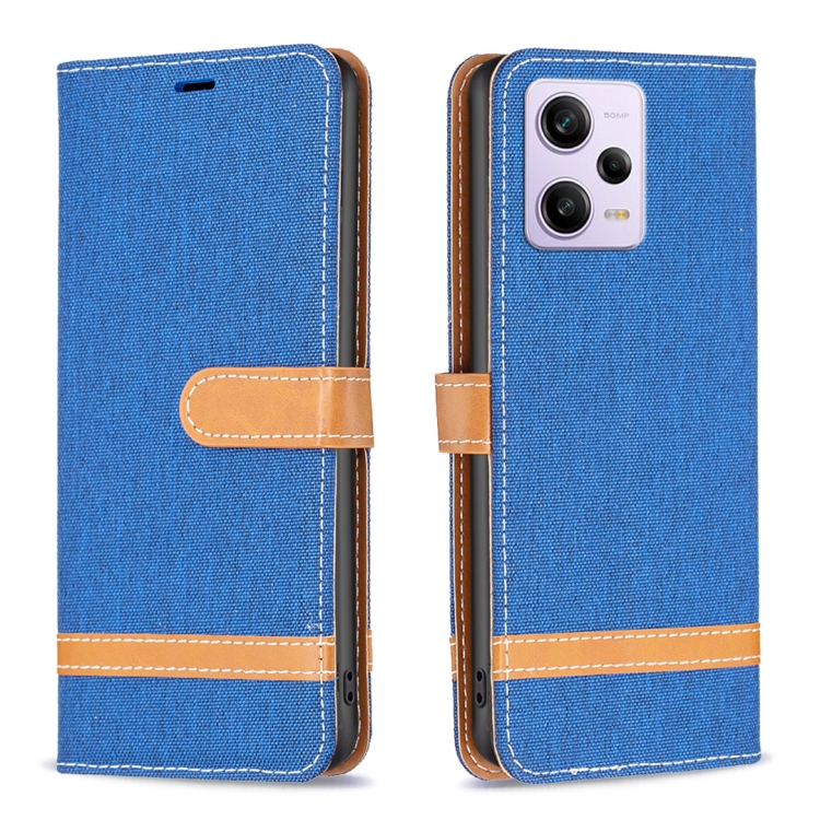 

For Xiaomi Redmi Note 12 Pro Global Color Block Denim Texture Leather Phone Case(Royal Blue)