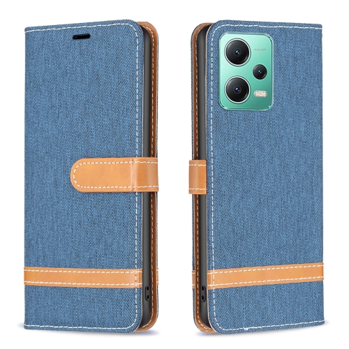 

For Xiaomi Redmi Note 12 Global Color Block Denim Texture Leather Phone Case(Dark Blue)