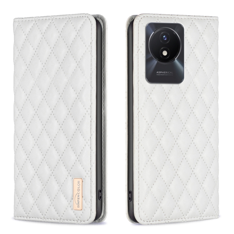 

For vivo Y02 4G Diamond Lattice Magnetic Leather Flip Phone Case(White)