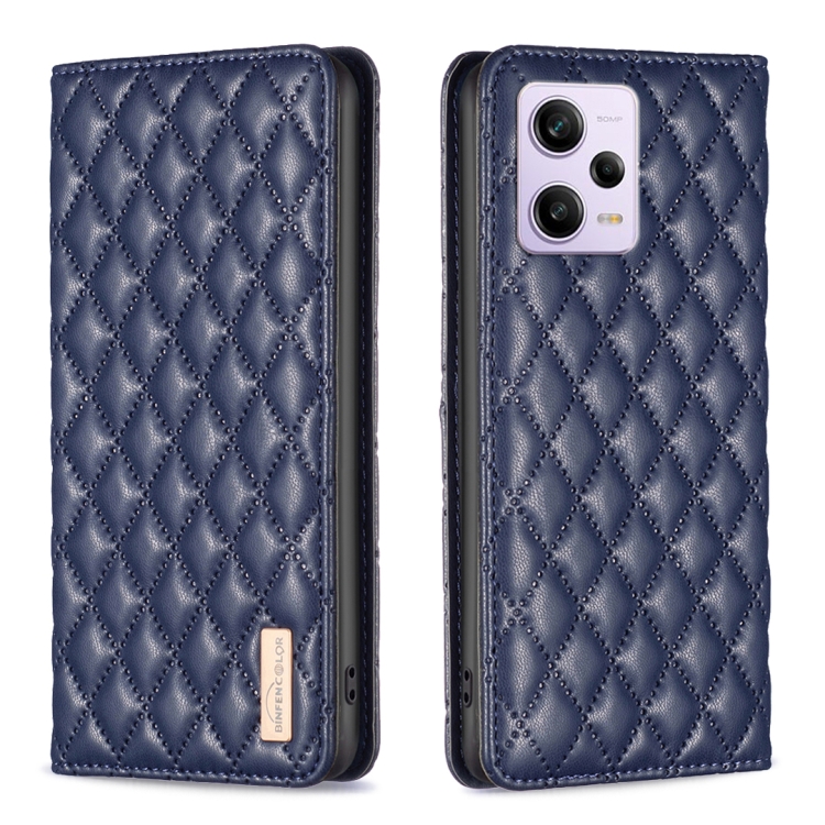 

For Xiaomi Redmi Note 12 Pro Global Diamond Lattice Magnetic Leather Flip Phone Case(Blue)