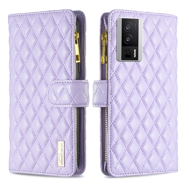

For Xiaomi Redmi K60 / K60 Pro Diamond Lattice Zipper Wallet Leather Flip Phone Case(Purple)