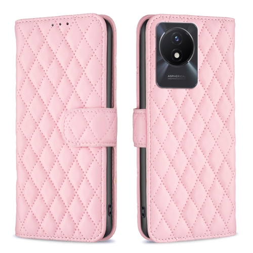 

For vivo Y02 4G Diamond Lattice Wallet Leather Flip Phone Case(Pink)