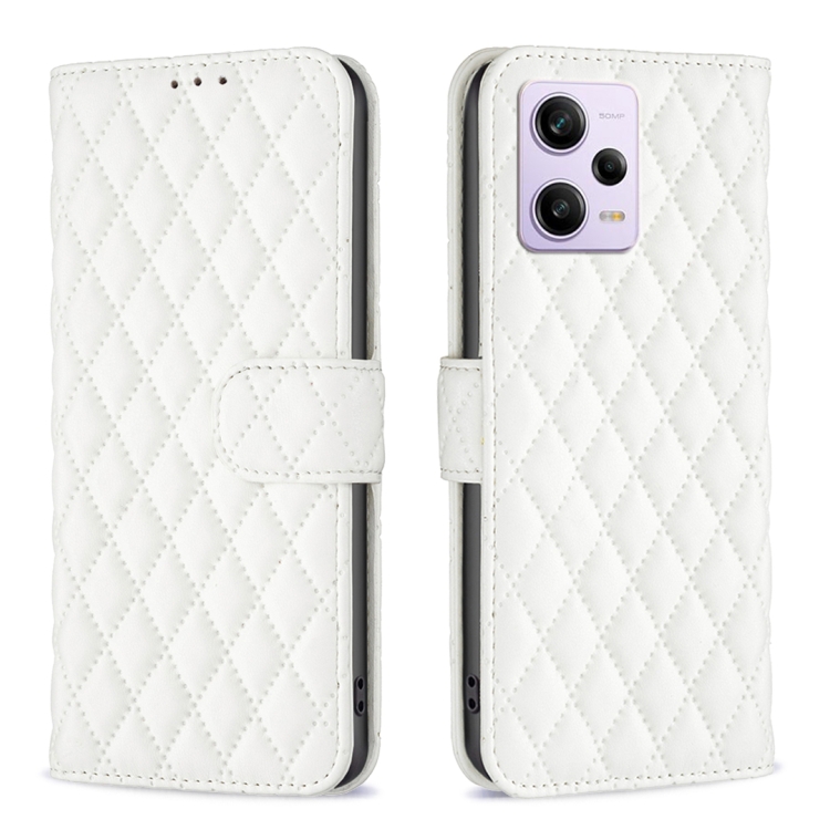 

For Xiaomi Redmi Note 12 Pro+ Global Diamond Lattice Wallet Leather Flip Phone Case(White)