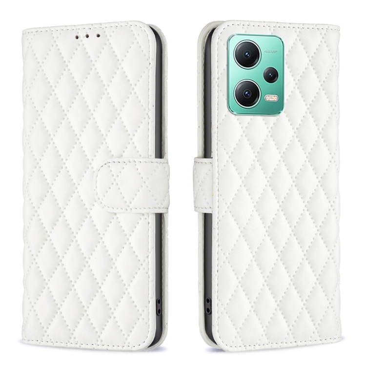 

For Xiaomi Redmi Note 12 Global Diamond Lattice Wallet Leather Flip Phone Case(White)