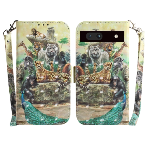 

For Google Pixel 7a 3D Colored Pattern Flip Leather Phone Case(Zoo)