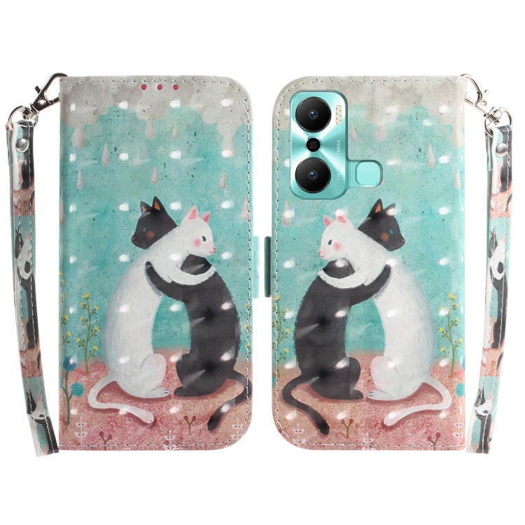 

For Infinix Hot 20 Play 3D Colored Pattern Flip Leather Phone Case(Black White Cat)