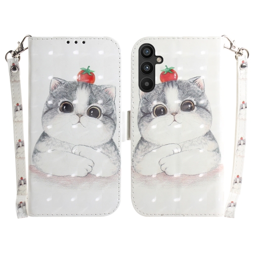 Cute Tomato Cat 3D Painted Leather Wallet Phone Case for Samsung