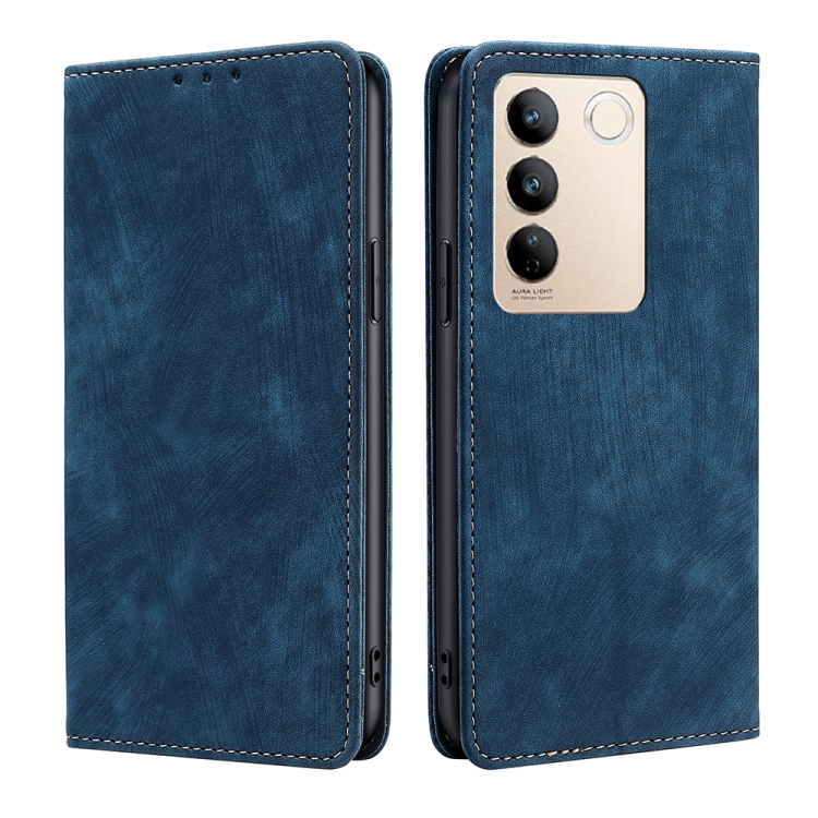 

For vivo S16 / S16 Pro RFID Anti-theft Brush Magnetic Leather Phone Case(Blue)