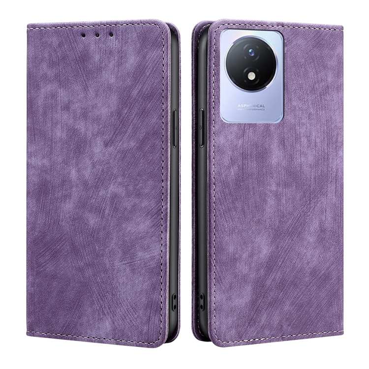 

For vivo Y02 4G RFID Anti-theft Brush Magnetic Leather Phone Case(Purple)