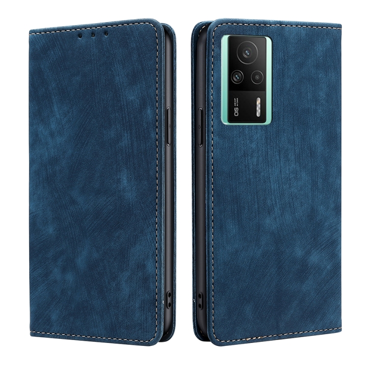 

For Xiaomi Redmi K60E RFID Anti-theft Brush Magnetic Leather Phone Case(Blue)