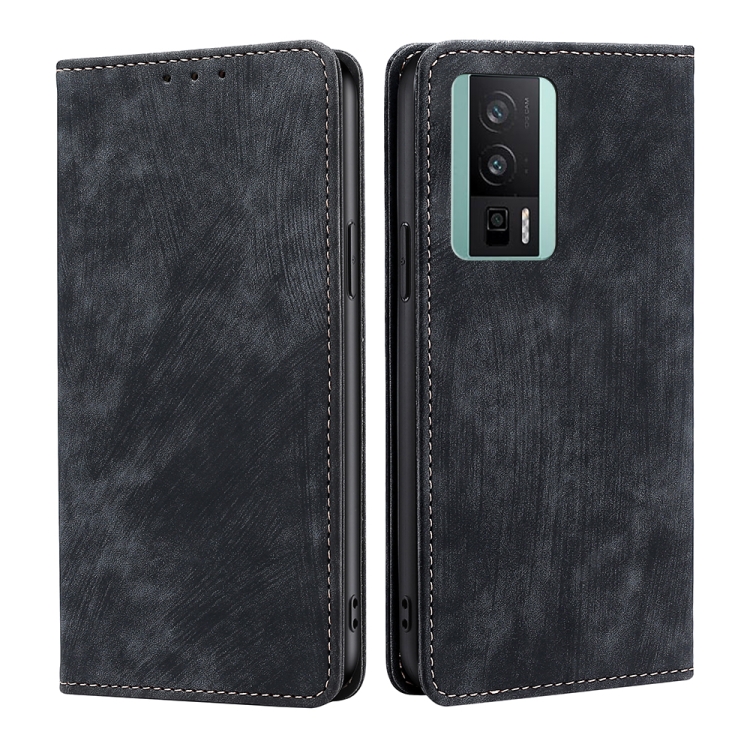 

For Xiaomi Redmi K60 / K60 Pro RFID Anti-theft Brush Magnetic Leather Phone Case(Black)