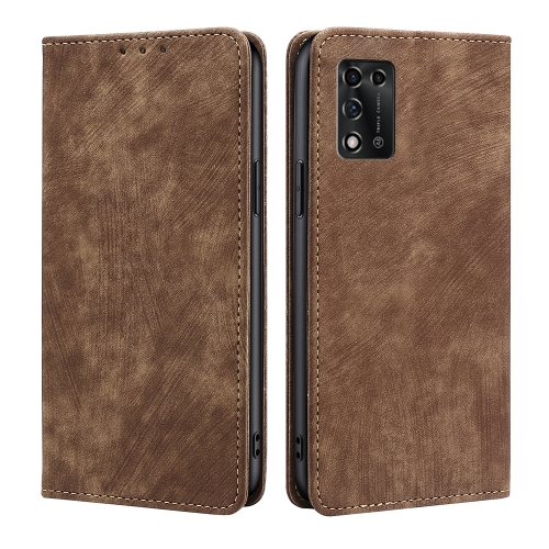 

For ZTE Libero 5G III RFID Anti-theft Brush Magnetic Leather Phone Case(Brown)