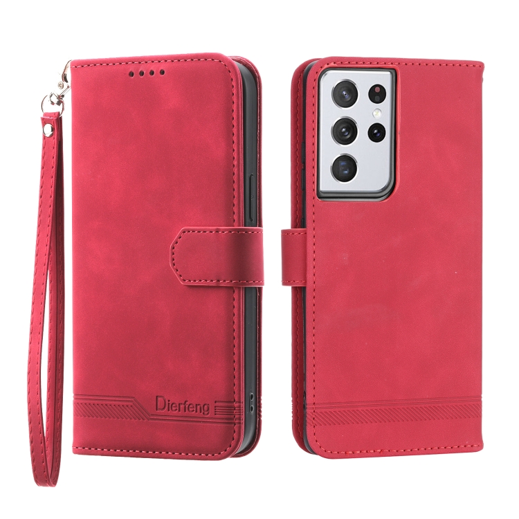 

For Samsung Galaxy S21 Ultra 5G Dierfeng Dream Line TPU + PU Leather Phone Case(Red)