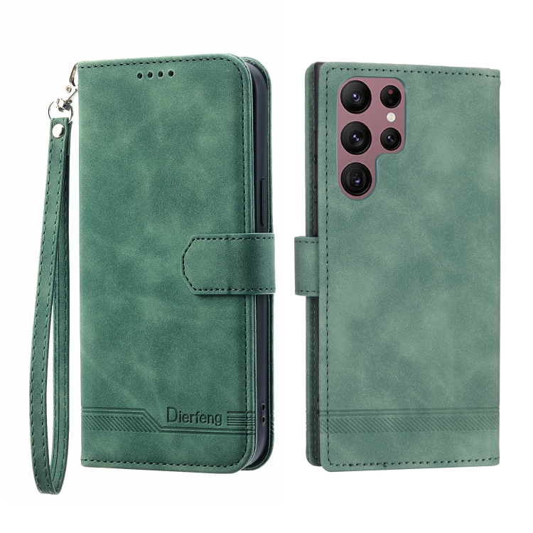 

For Samsung Galaxy S22 Ultra 5G Dierfeng Dream Line TPU + PU Leather Phone Case(Green)