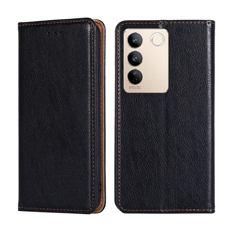 

For vivo S16 / S16 Pro Gloss Oil Solid Color Magnetic Leather Phone Case(Black)