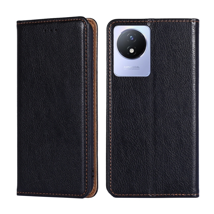 

For vivo Y02 4G Gloss Oil Solid Color Magnetic Leather Phone Case(Black)
