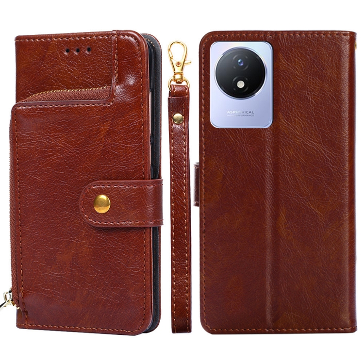 

For vivo Y02 4G Zipper Bag Leather Phone Case(Brown)