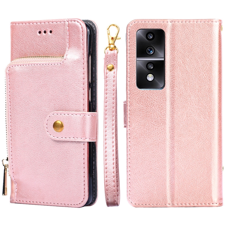 

For Honor 80 GT Zipper Bag Leather Phone Case(Rose Gold)