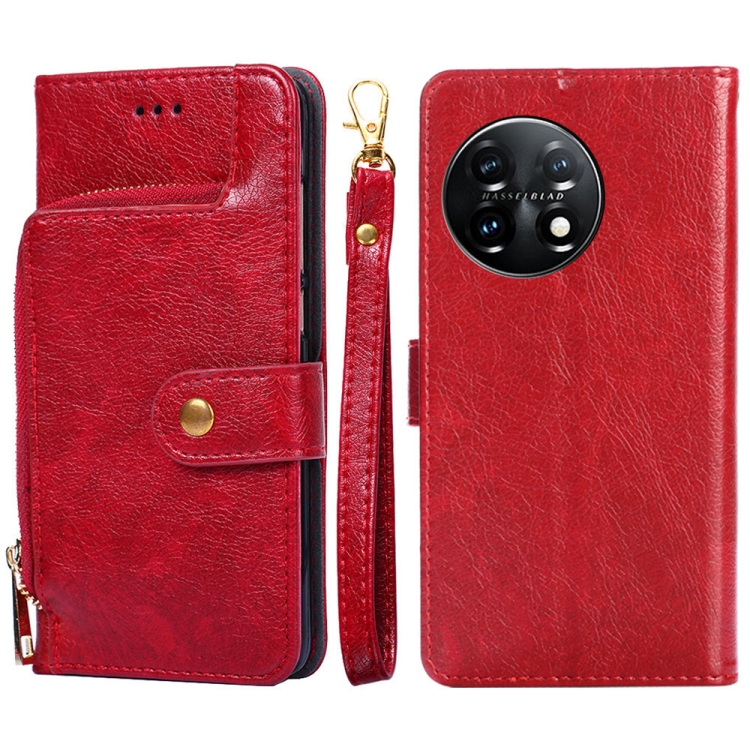 

For OnePlus 11 Zipper Bag Leather Phone Case(Red)