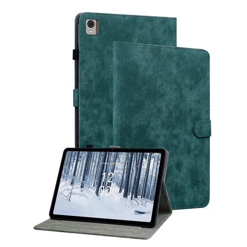 

For Nokia T21 Tiger Pattern Flip Leather Tablet Case(Dark Green)