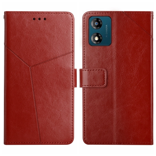 

For Motorola Moto E13 4G HT01 Y-shaped Pattern Flip Leather Phone Case(Brown)