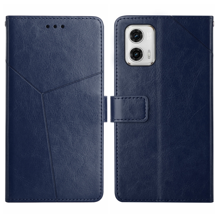 

For Motorola Moto G73 5G HT01 Y-shaped Pattern Flip Leather Phone Case(Blue)