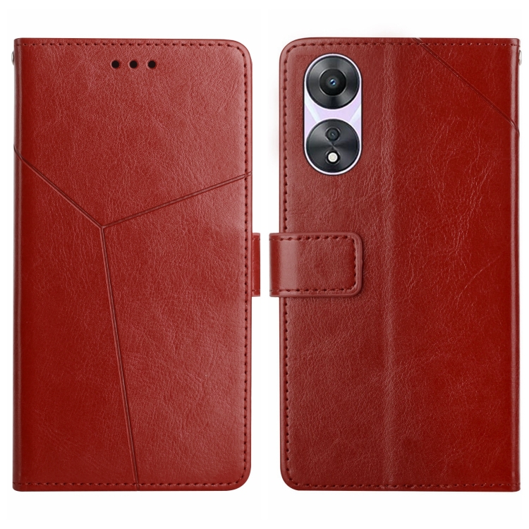 

For OPPO A58 5G/A78 5G HT01 Y-shaped Pattern Flip Leather Phone Case(Brown)