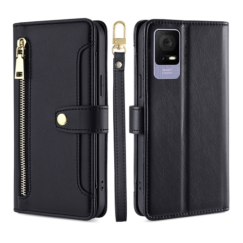 

For TCL 405 / 406 / 408 Sheep Texture Cross-body Zipper Wallet Leather Phone Case(Black)