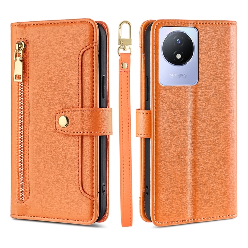 

For vivo Y02 4G Sheep Texture Cross-body Zipper Wallet Leather Phone Case(Orange)