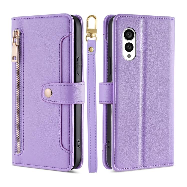 

For Fujitsu Arrows N F-51C Sheep Texture Cross-body Zipper Wallet Leather Phone Case(Purple)
