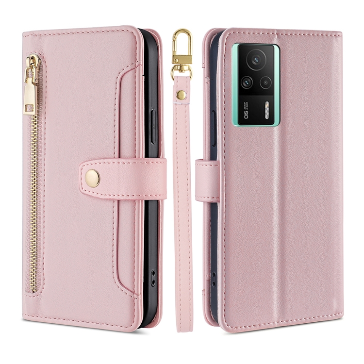 

For Xiaomi Redmi K60E Sheep Texture Cross-body Zipper Wallet Leather Phone Case(Pink)