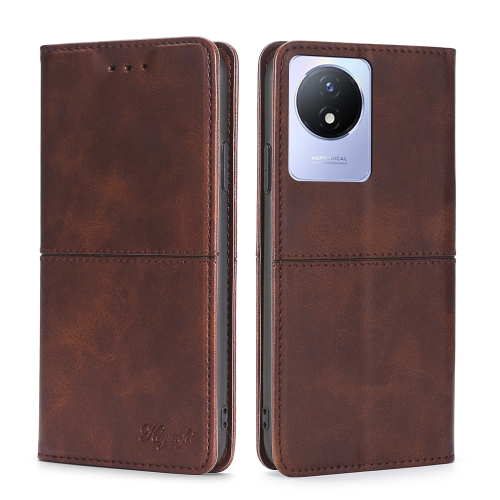 

For vivo Y02 4G Cow Texture Magnetic Horizontal Flip Leather Phone Case(Dark Brown)