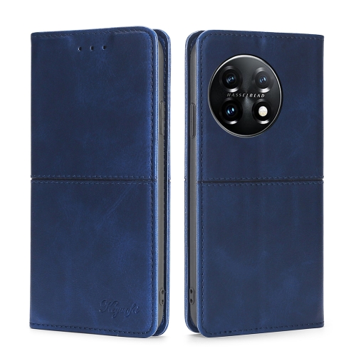 

For OnePlus 11 Cow Texture Magnetic Horizontal Flip Leather Phone Case(Blue)